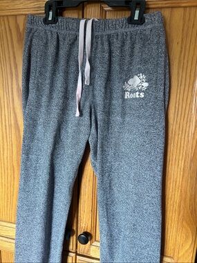 Roots Heather Gray Girls' Sweatpants with Pink Drawstring